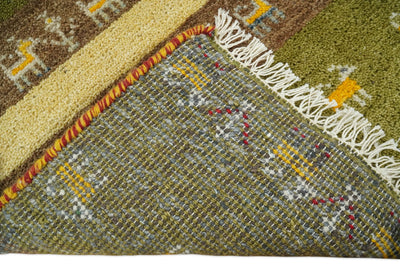 Small 2x3 Green and Brown Wool Hand Knotted traditional Southwestern Gabbeh | TRDCP16823 - The Rug Decor