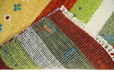 Small 2x3 Green and Red Wool Hand Knotted traditional Southwestern Gabbeh | TRDCP17323 - The Rug Decor