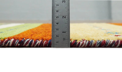 Small 2x3 Green and Red Wool Hand Knotted traditional Southwestern Gabbeh | TRDCP17323 - The Rug Decor