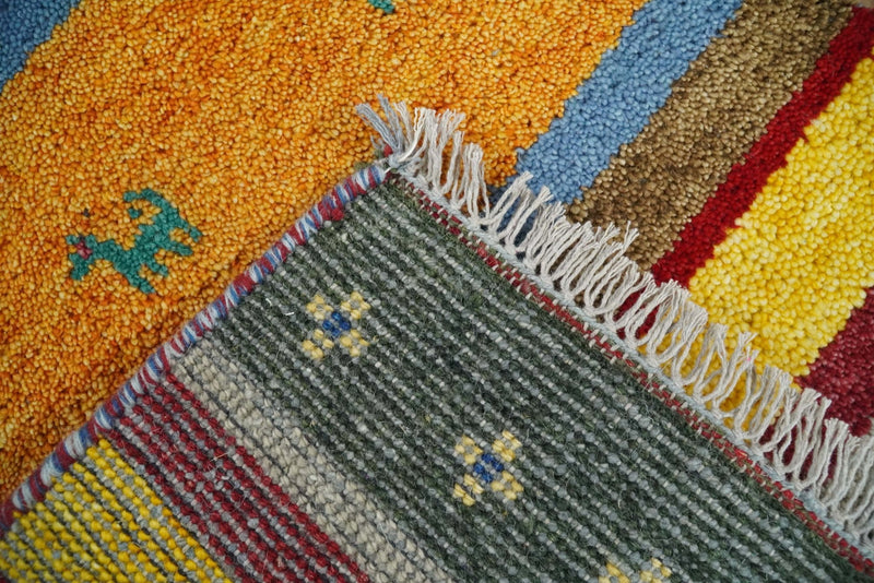 Small 2x3 Green Gold and Red Wool Hand Knotted traditional Persian Persian Vintage Antique Southwestern Gabbeh | TRDCP17723 - The Rug Decor