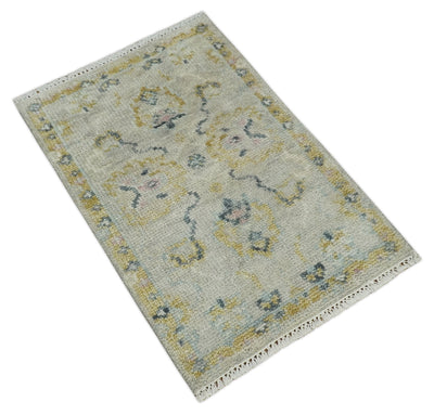 Small 2x3 Hand Knotted Ivory and Beige Traditional Wool Rug - The Rug Decor
