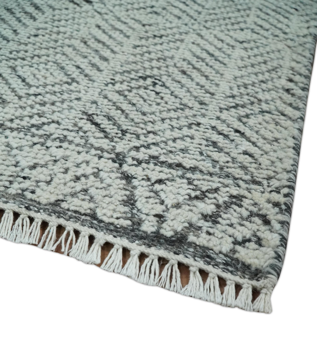 Small 2x3 Hand Knotted Ivory and Charcoal Tribal Design Wool Rug - The Rug Decor