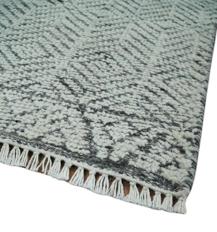 Small 2x3 Hand Knotted Ivory and Charcoal Tribal Design Wool Rug - The Rug Decor