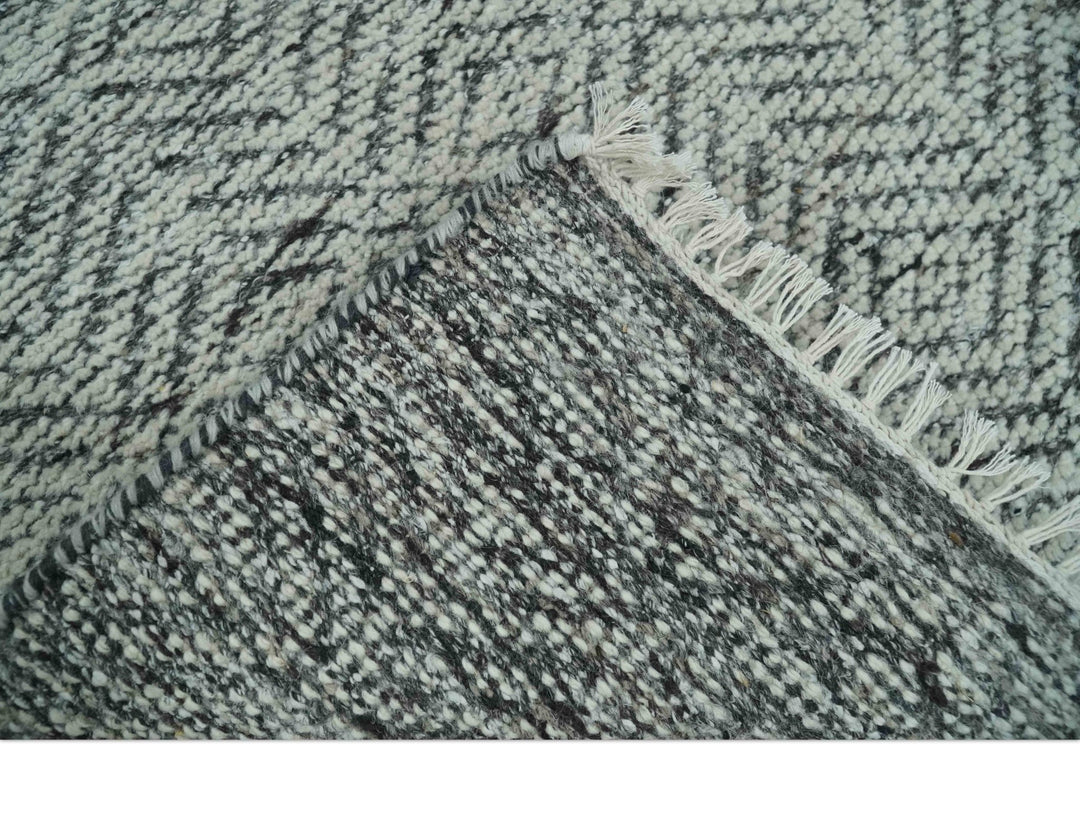 Small 2x3 Hand Knotted Ivory and Charcoal Tribal Design Wool Rug - The Rug Decor