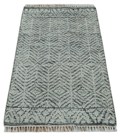 Small 2x3 Hand Knotted Ivory and Charcoal Tribal Design Wool Rug - The Rug Decor