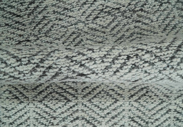 Small 2x3 Hand Knotted Ivory and Charcoal Tribal Design Wool Rug - The Rug Decor