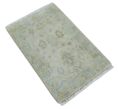 Small 2x3 Hand Knotted Ivory, Beige and Silver Traditional Oushak Wool Rug - The Rug Decor