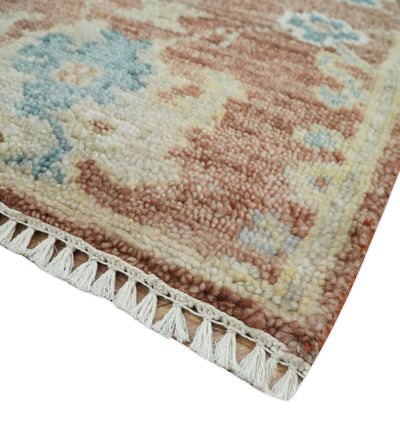 Small 2x3 Hand Knotted Peach, Beige and Teal Oriental Oushak Wool Rug - The Rug Decor