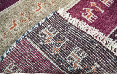 Small 2x3 Purple Plum and Brown Wool Hand Knotted traditional Southwestern Gabbeh | TRDCP16723 - The Rug Decor