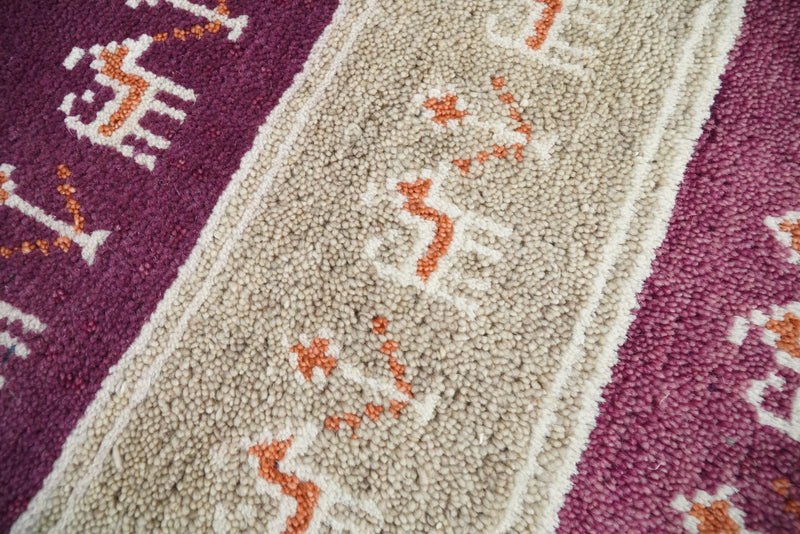 Small 2x3 Purple Plum and Brown Wool Hand Knotted traditional Southwestern Gabbeh | TRDCP16723 - The Rug Decor