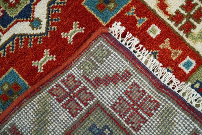 Small 2x3 Red and Ivory Wool Hand Knotted traditional Persian Vintage Antique Southwestern Kazak | TRDCP18823 - The Rug Decor
