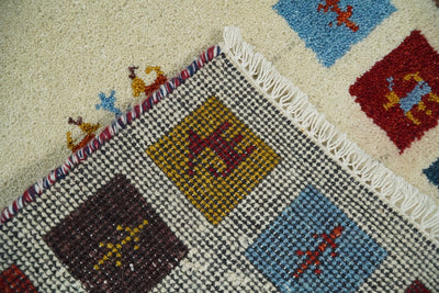 Small 2x3 Red Blue White Wool Hand Knotted traditional Persian Vintage Antique Southwestern Tribal Gabbeh | TRDCP35823 - The Rug Decor