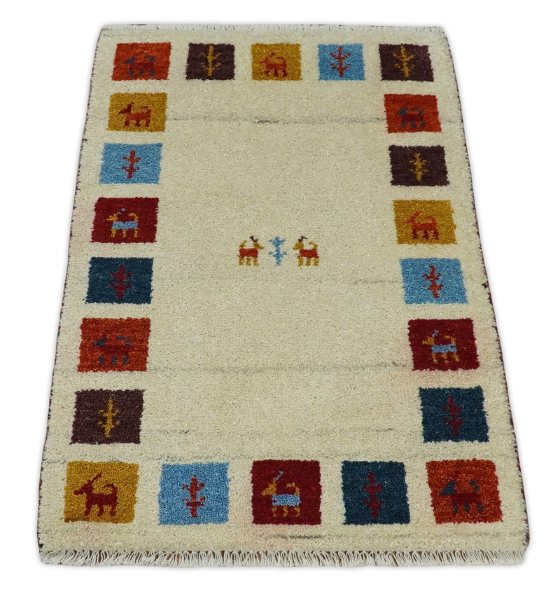 Small 2x3 Red Blue White Wool Hand Knotted traditional Persian Vintage Antique Southwestern Tribal Gabbeh | TRDCP35823 - The Rug Decor