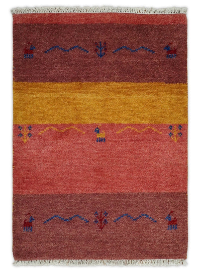 Small 2x3 Red Rust and Gold Wool Hand Knotted traditional Persian Persian Vintage Antique Southwestern Gabbeh | TRDCP17823 - The Rug Decor