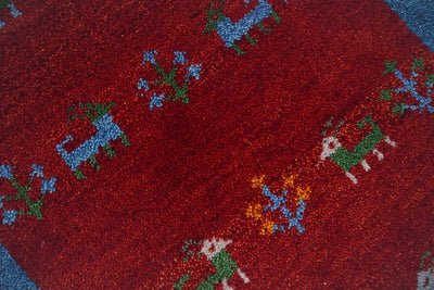 Small 2x3 Red Rust Blue Wool Hand Knotted traditional Southwestern Gabbeh | TRDCP17523 - The Rug Decor