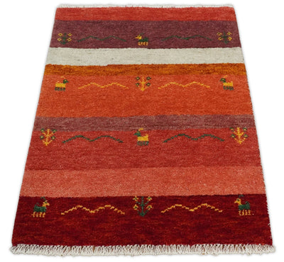 Small 2x3 Red Rust White Wool Hand Knotted traditional Persian Vintage Antique Southwestern Gabbeh | TRDCP35223 - The Rug Decor
