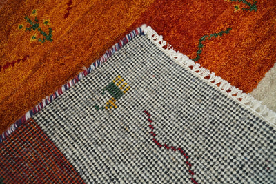 Small 2x3 Red Rust White Wool Hand Knotted traditional Southwestern Gabbeh | TRDCP17023 - The Rug Decor