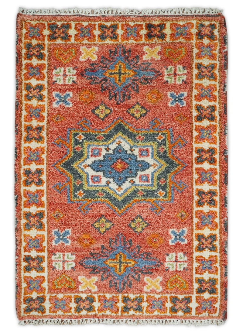 Small 2x3 Red Rust Wool Hand Knotted traditional Persian Persian Vintage Antique Southwestern Kazak | TRDCP18023 - The Rug Decor