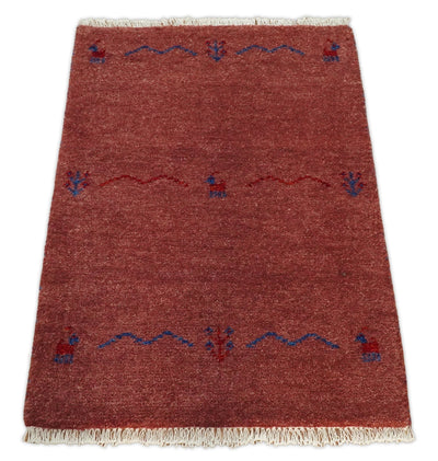 Small 2x3 Red Rust Wool Hand Knotted traditional Southwestern Gabbeh | TRDCP16923 - The Rug Decor