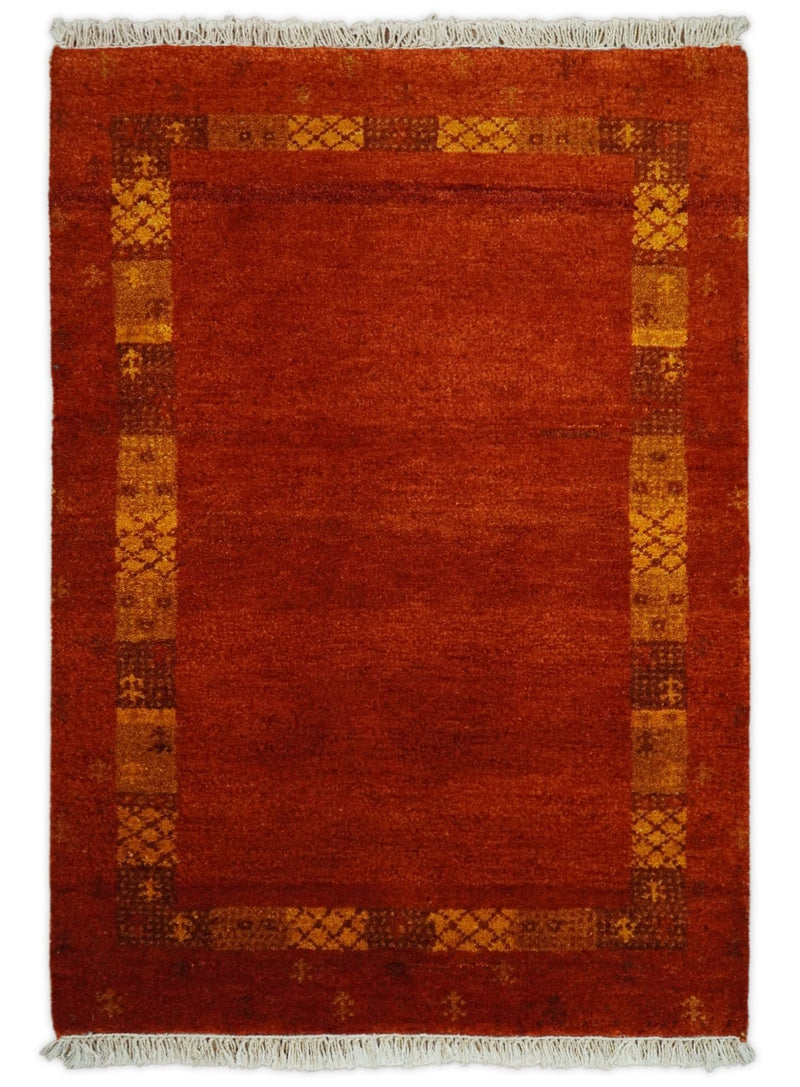 Small 2x3 Red Wool Hand Knotted traditional Vintage Antique Southwestern Gabbeh | TRDCP36023 - The Rug Decor