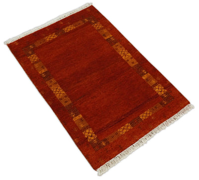 Small 2x3 Red Wool Hand Knotted traditional Vintage Antique Southwestern Gabbeh | TRDCP36023 - The Rug Decor