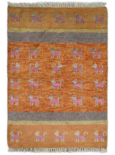 Small 2x3 Rust Gray Wool Hand Knotted traditional Persian Vintage Antique Southwestern Gabbeh | TRDCP36423 - The Rug Decor