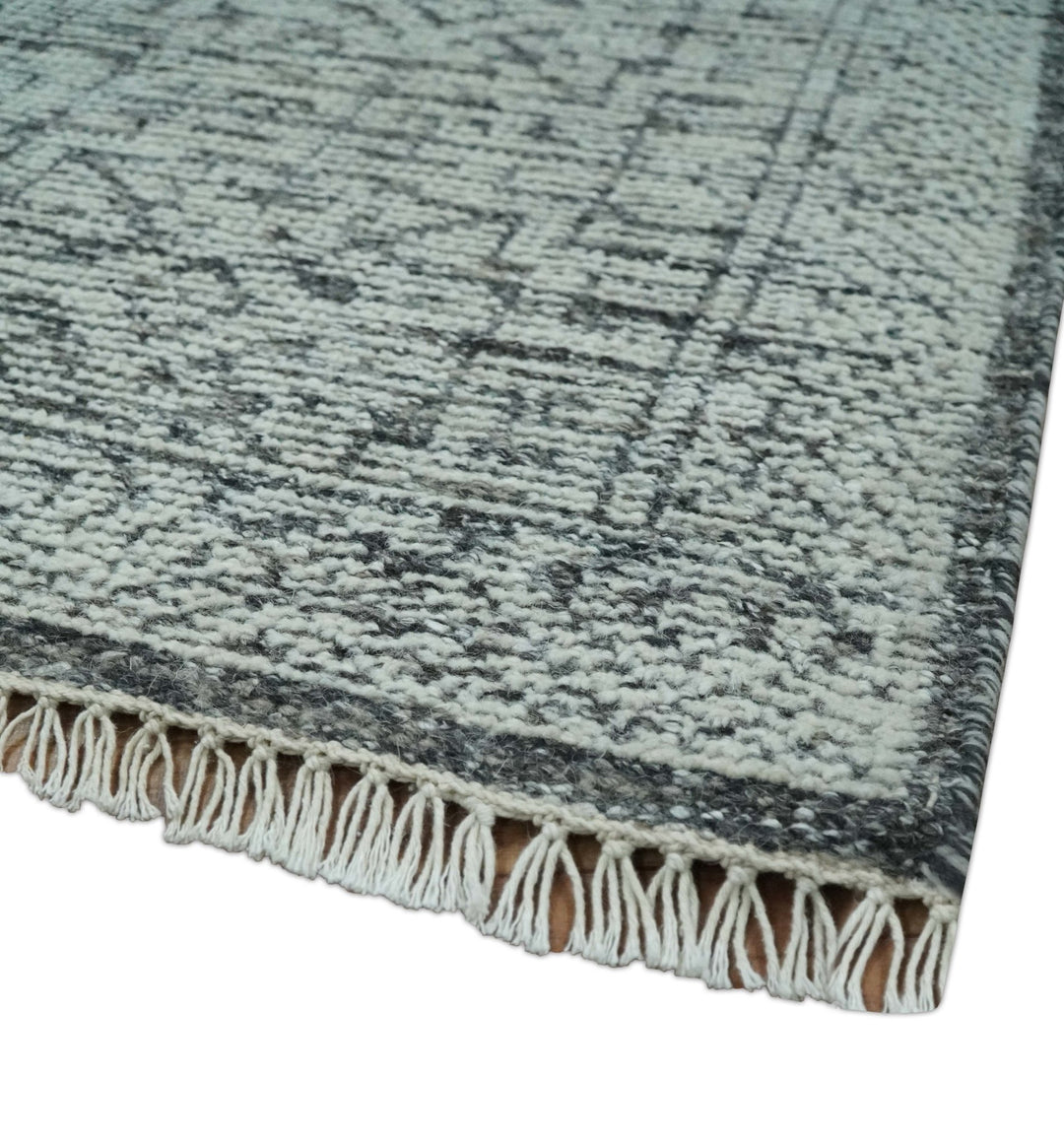 Small Entryway 2x3 Hand Knotted Ivory and Charcoal Tribal Conteporary Wool Rug - The Rug Decor