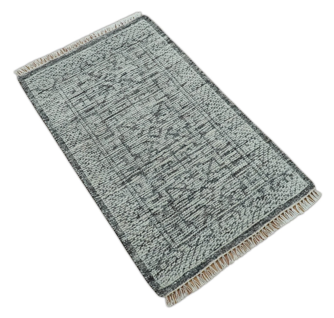 Small Entryway 2x3 Hand Knotted Ivory and Charcoal Tribal Conteporary Wool Rug - The Rug Decor