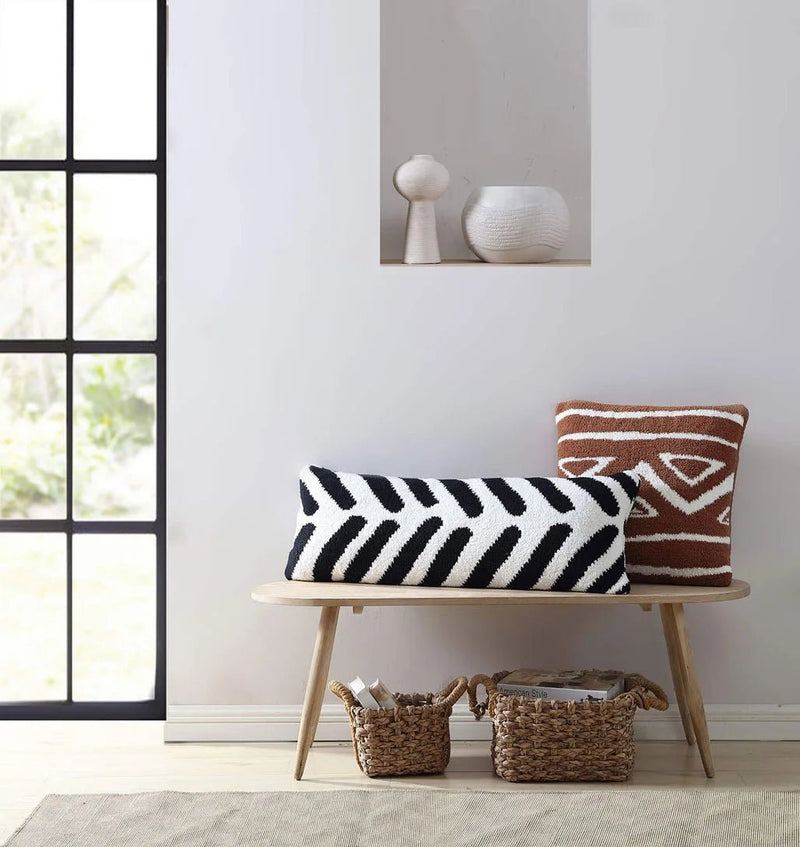 Soft And Comfy Black and White Chevron Tulum Lumbar Pillow - The Rug Decor