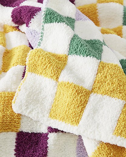 Soft and Comfy Mardi Gras and Midnight - Off White, Moss - Sahara Tan and Mocha - Sahara Tan Checkerboard Throw - The Rug Decor
