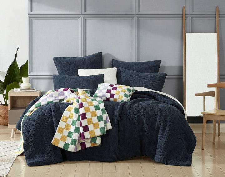 Soft and Comfy Mardi Gras and Midnight - Off White, Moss - Sahara Tan and Mocha - Sahara Tan Checkerboard Throw - The Rug Decor