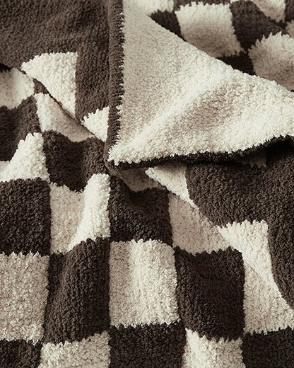 Soft and Comfy Mardi Gras and Midnight - Off White, Moss - Sahara Tan and Mocha - Sahara Tan Checkerboard Throw - The Rug Decor