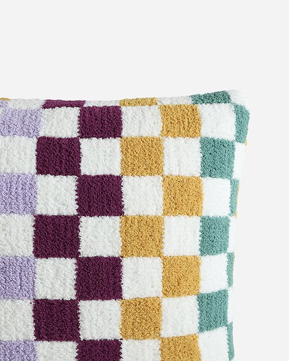 Soft and Comfy Mardi Gras and Midnight - Off White, Moss - Sahara Tan and Mocha - Sahara Tan Checkerboard Throw Pillow - The Rug Decor