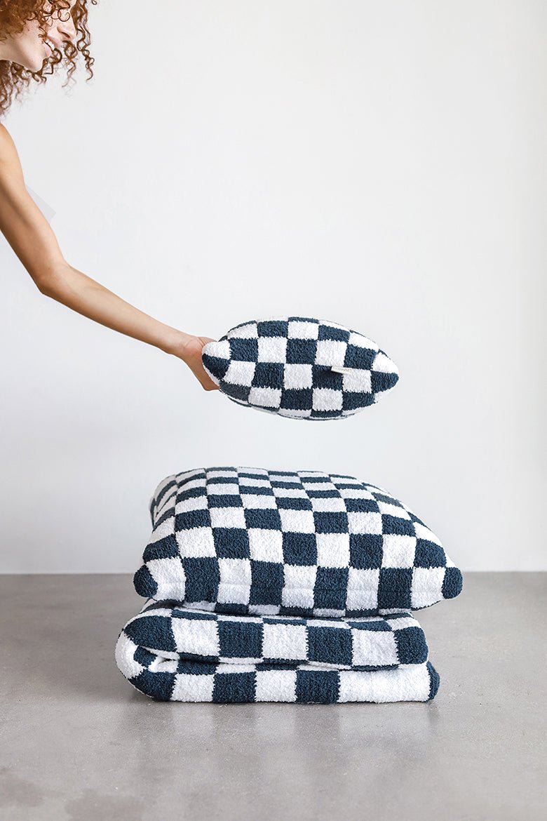 Soft and Comfy Mardi Gras and Midnight - Off White, Moss - Sahara Tan and Mocha - Sahara Tan Checkerboard Throw Pillow - The Rug Decor