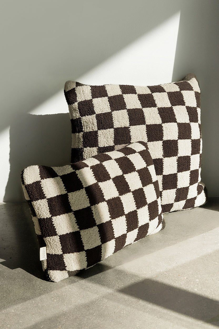 Soft and Comfy Mardi Gras and Midnight - Off White, Moss - Sahara Tan and Mocha - Sahara Tan Checkerboard Throw Pillow - The Rug Decor