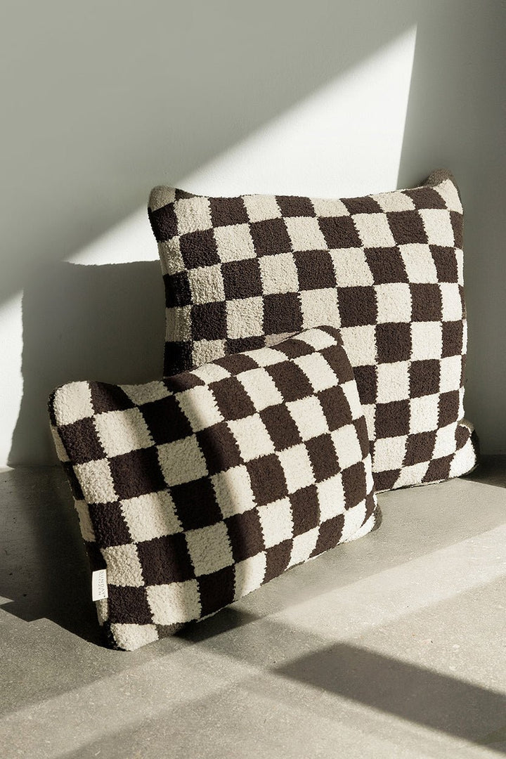 Soft and Comfy Mardi Gras and Midnight - Off White, Moss - Sahara Tan and Mocha - Sahara Tan Checkerboard Throw Pillow - The Rug Decor