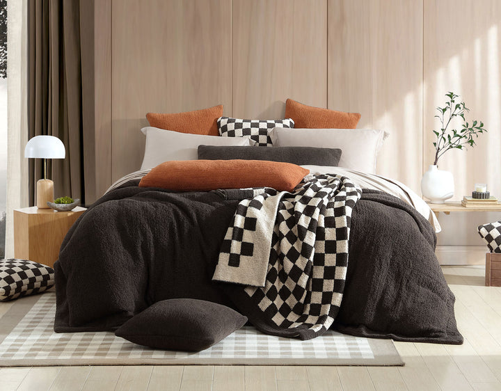 Soft and Comfy Mardi Gras and Midnight - Off White, Moss - Sahara Tan and Mocha - Sahara Tan Checkerboard Throw Pillow - The Rug Decor