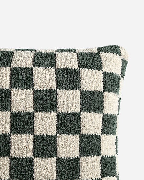Soft and Comfy Mardi Gras and Midnight - Off White, Moss - Sahara Tan and Mocha - Sahara Tan Checkerboard Throw Pillow - The Rug Decor