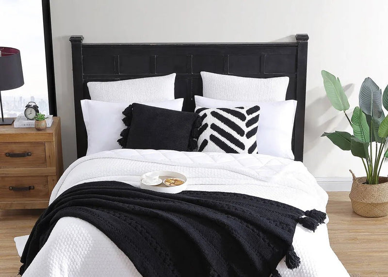 Soft And Cozy Black, White and Tan Tassel Braided Pom Pom Throw - The Rug Decor