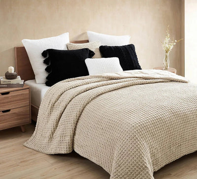 Soft and Cozy for Your Bed or Couch Solid White Crocheted Snug Waffle Mini Pillow - The Rug Decor