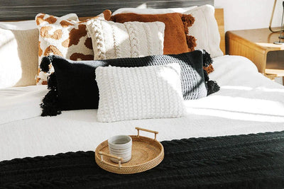Soft and Cozy for Your Bed or Couch Solid White Crocheted Snug Waffle Mini Pillow - The Rug Decor