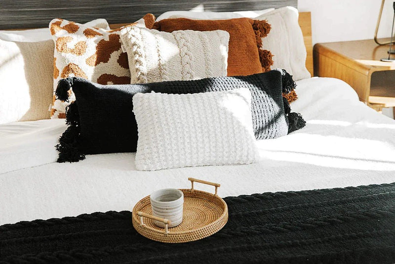 Soft and Cozy for Your Bed or Couch Solid White Crocheted Snug Waffle Mini Pillow - The Rug Decor