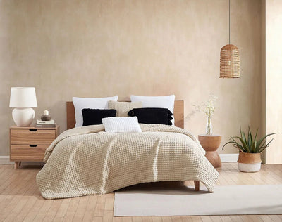 Soft and Cozy for Your Bed or Couch Solid White Crocheted Snug Waffle Mini Pillow - The Rug Decor