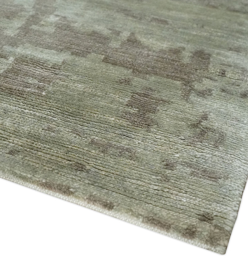 Soft and Cozy Modern Abstract Olive and Silver Hand knotted Bamboo Silk Area Rug - The Rug Decor