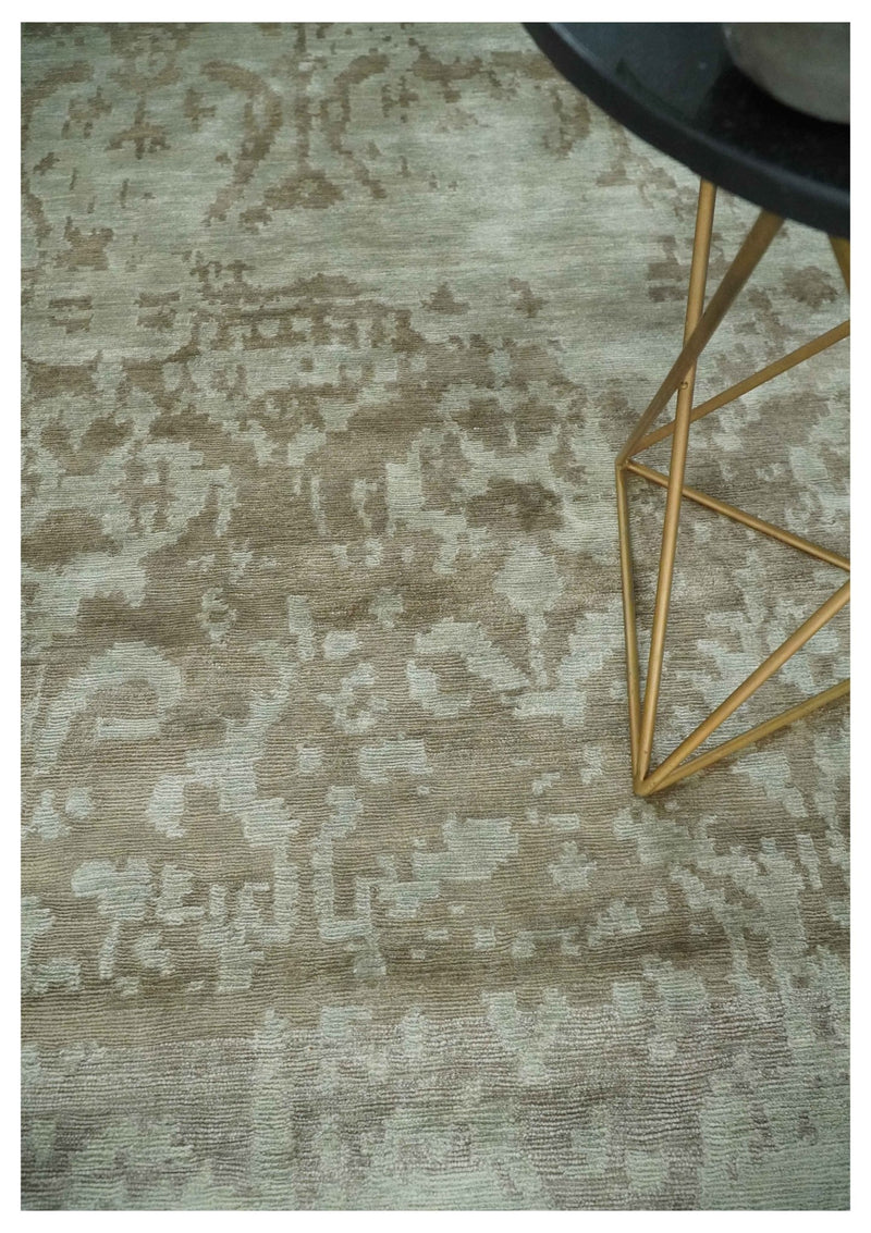 Soft and Cozy Modern Abstract Olive and Silver Hand knotted Bamboo Silk Area Rug - The Rug Decor