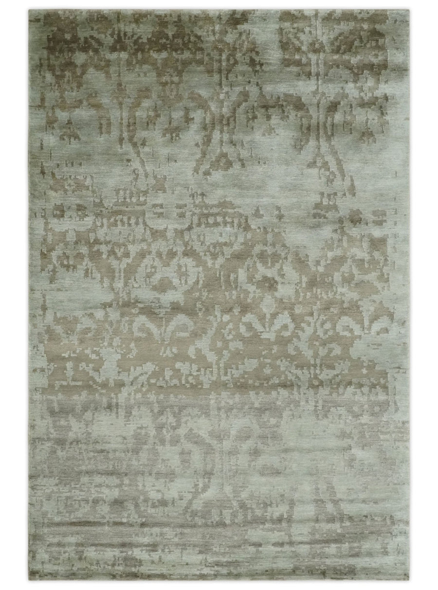 Soft and Cozy Modern Abstract Olive and Silver Hand knotted Bamboo Silk Area Rug - The Rug Decor