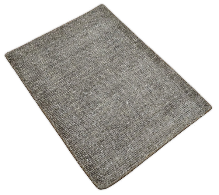 Solid 2x3 Brown Hand Knotted Entryway Silk Area Rug | TRD29784 - The Rug Decor