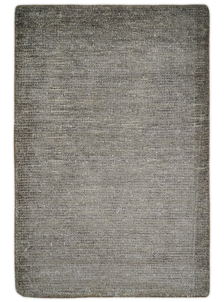 Solid 2x3 Brown Hand Knotted Entryway Silk Area Rug | TRD29784 - The Rug Decor