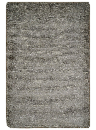 Solid 2x3 Brown Hand Knotted Entryway Silk Area Rug | TRD29784 - The Rug Decor