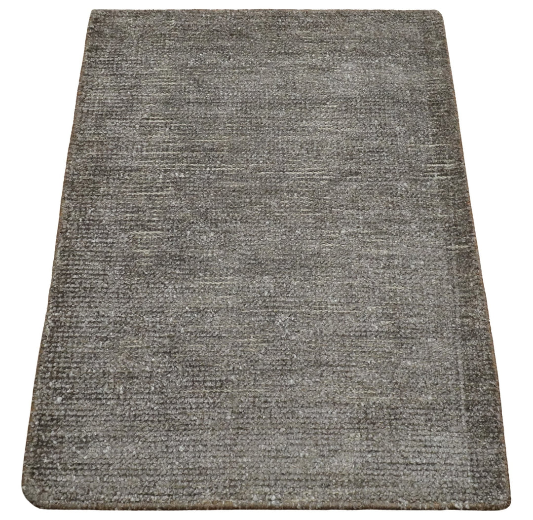 Solid 2x3 Brown Hand Knotted Entryway Silk Area Rug | TRD29784 - The Rug Decor